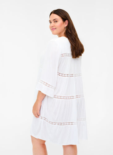 Viscose jurk met a-lijn en kanten lint, White, Model image number 1