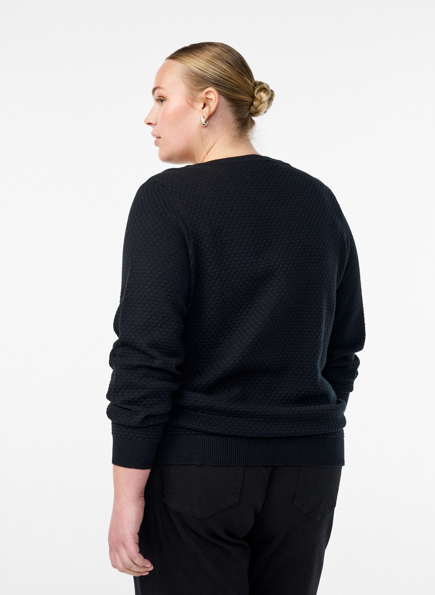 Zizzi Gebreide blouse van katoen met structuurpatroon, Zwart, Model image number 2