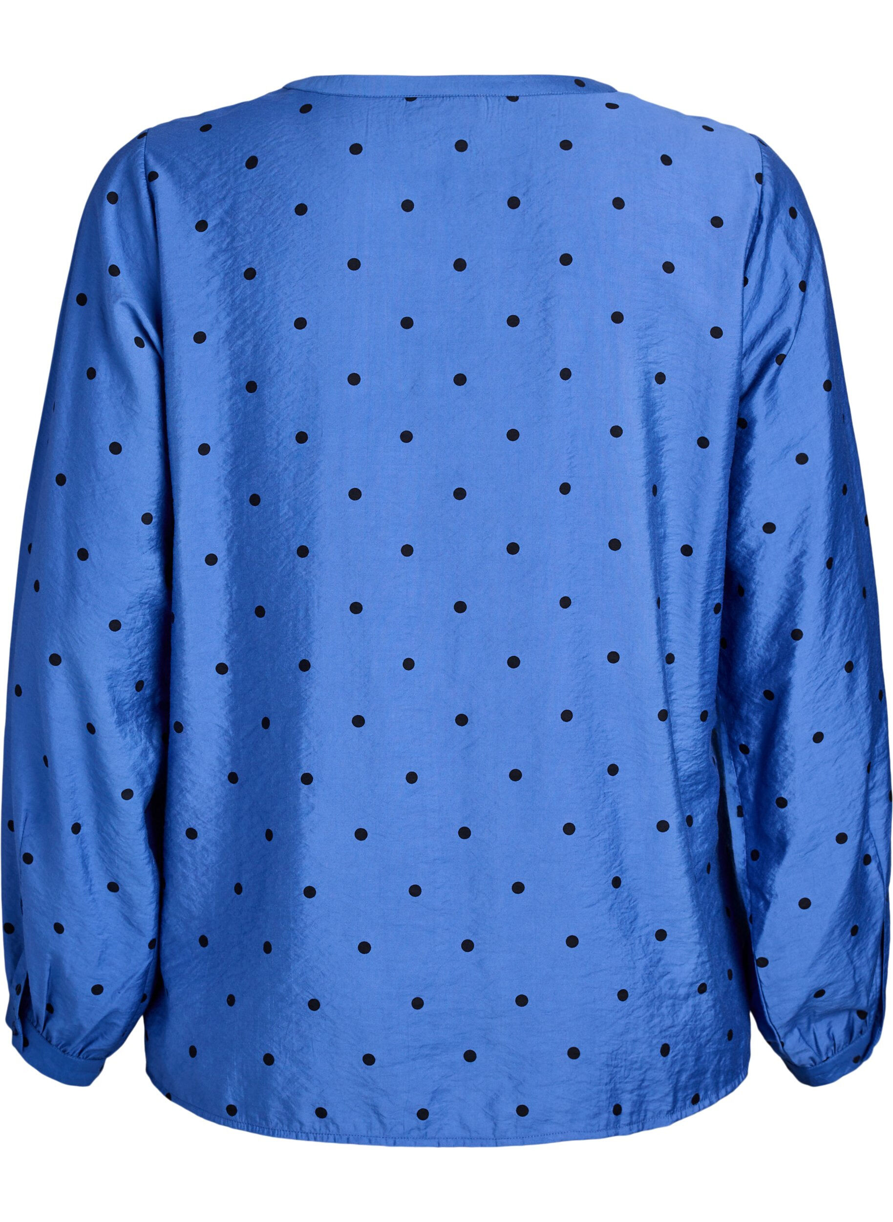 Zizzi Blouse met lange mouwen en stippen, Blauw, Packshot image number 1