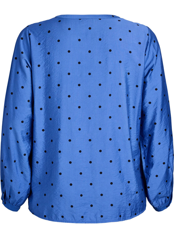 Blouse met lange mouwen en stippen, Blauw, Packshot image number 1