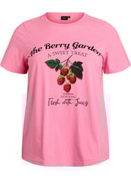 Katoenen T-shirt met fruitprint en tekst, Roze