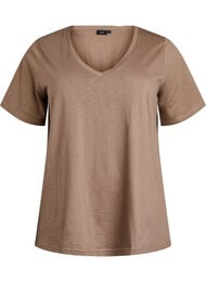 Basic t-shirt met korte mouwen en V-hals, Bruin