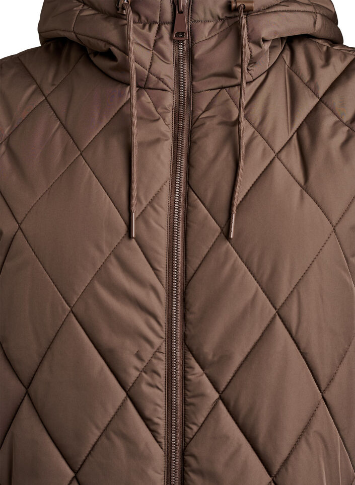 Halflang gewatteerd gilet met capuchon, Bruin, Packshot image number 2