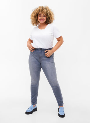 Extra slanke Amy jeans met hoge taille, Grey Denim, Model image number 0