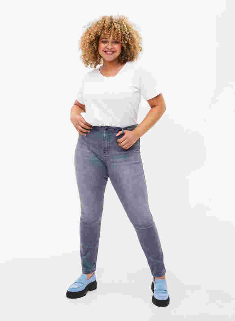 Extra slanke Nille jeans met hoge taille, Grey Denim, Model