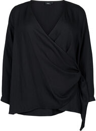 Blouse met lange mouwen in viscose met een wikkel-look, Black