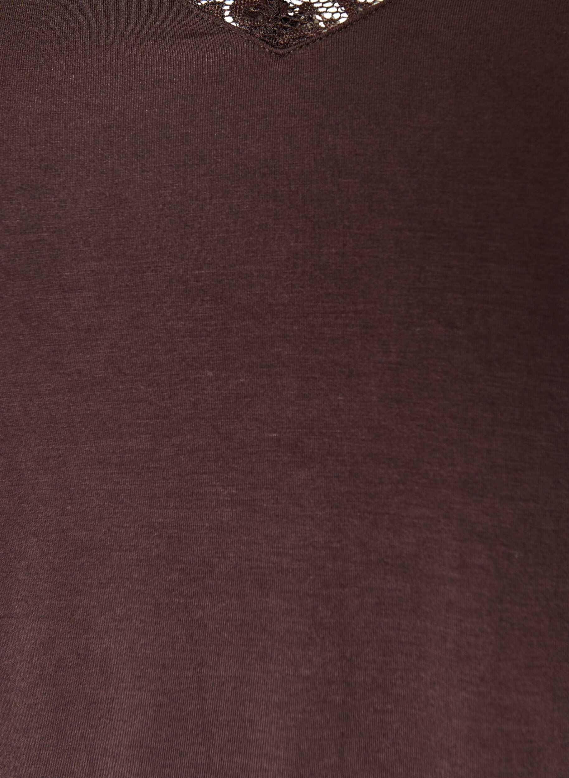 ZizziViscose blouse met kanten afwerking en V-hals, Bruin, Packshot image number 2
