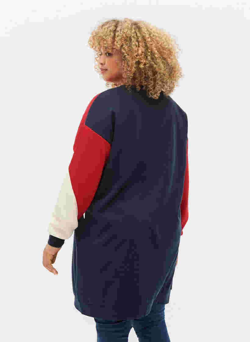 Lang sweatshirt met colorblock, Navy Color Block, Model image number 1