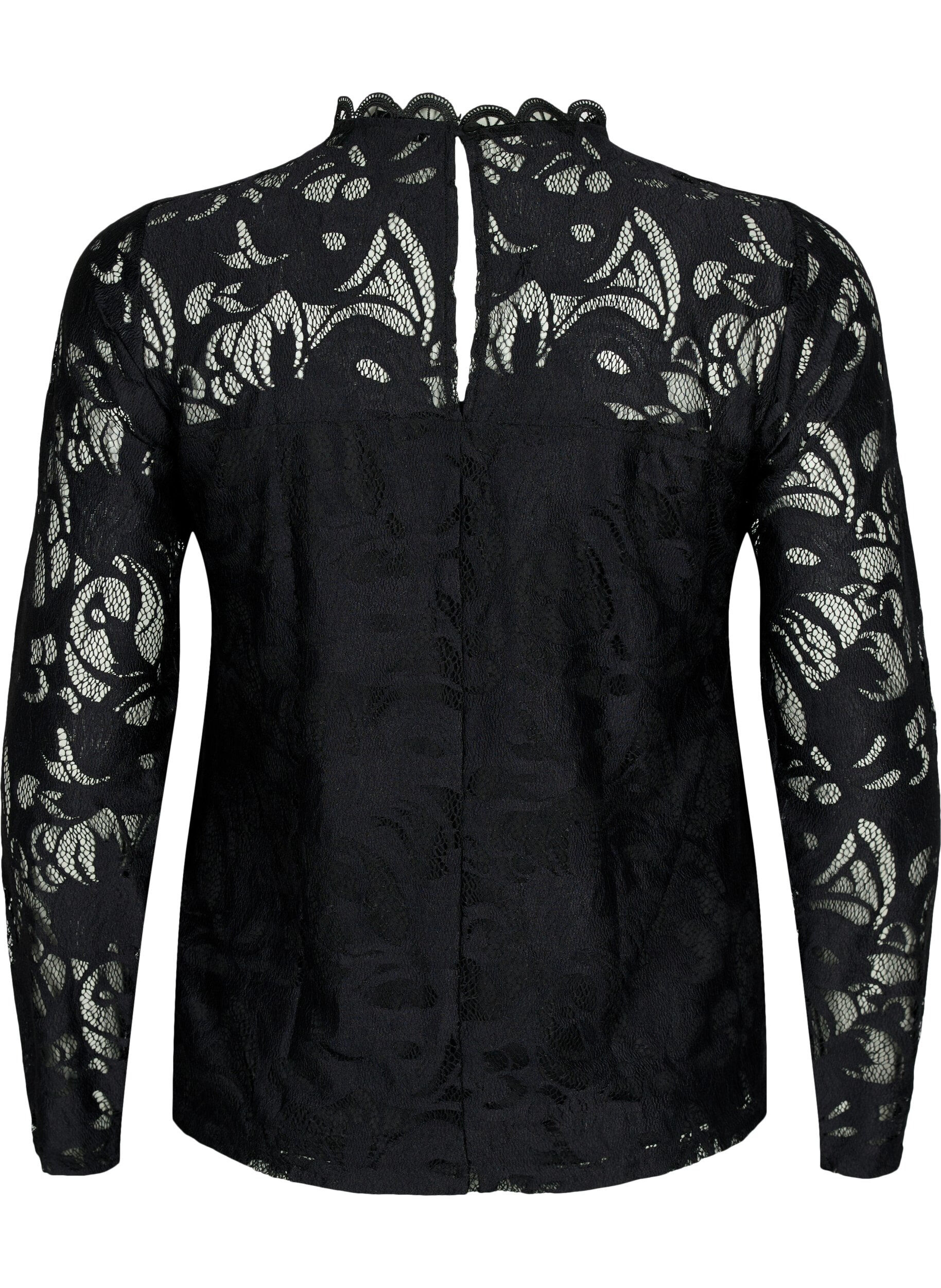 Zizzi Kanten blouse met lange mouwen, Black, Packshot image number 1