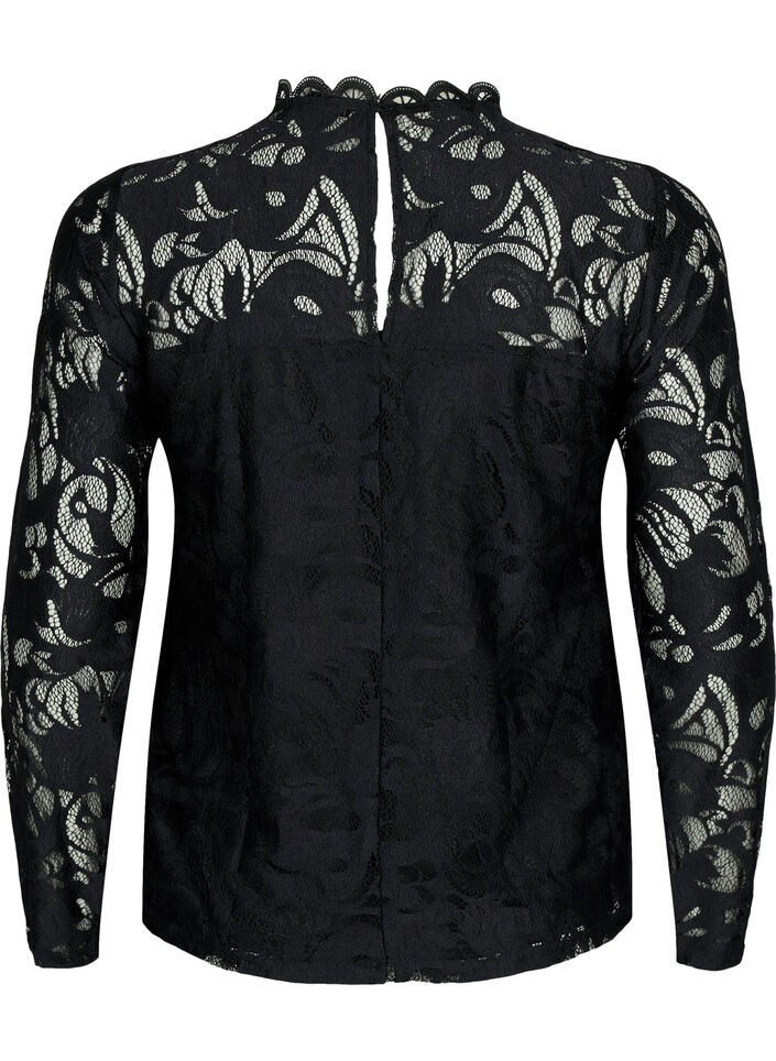 Kanten blouse met lange mouwen, Black, Packshot image number 1