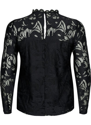 Kanten blouse met lange mouwen, Black, Packshot image number 1