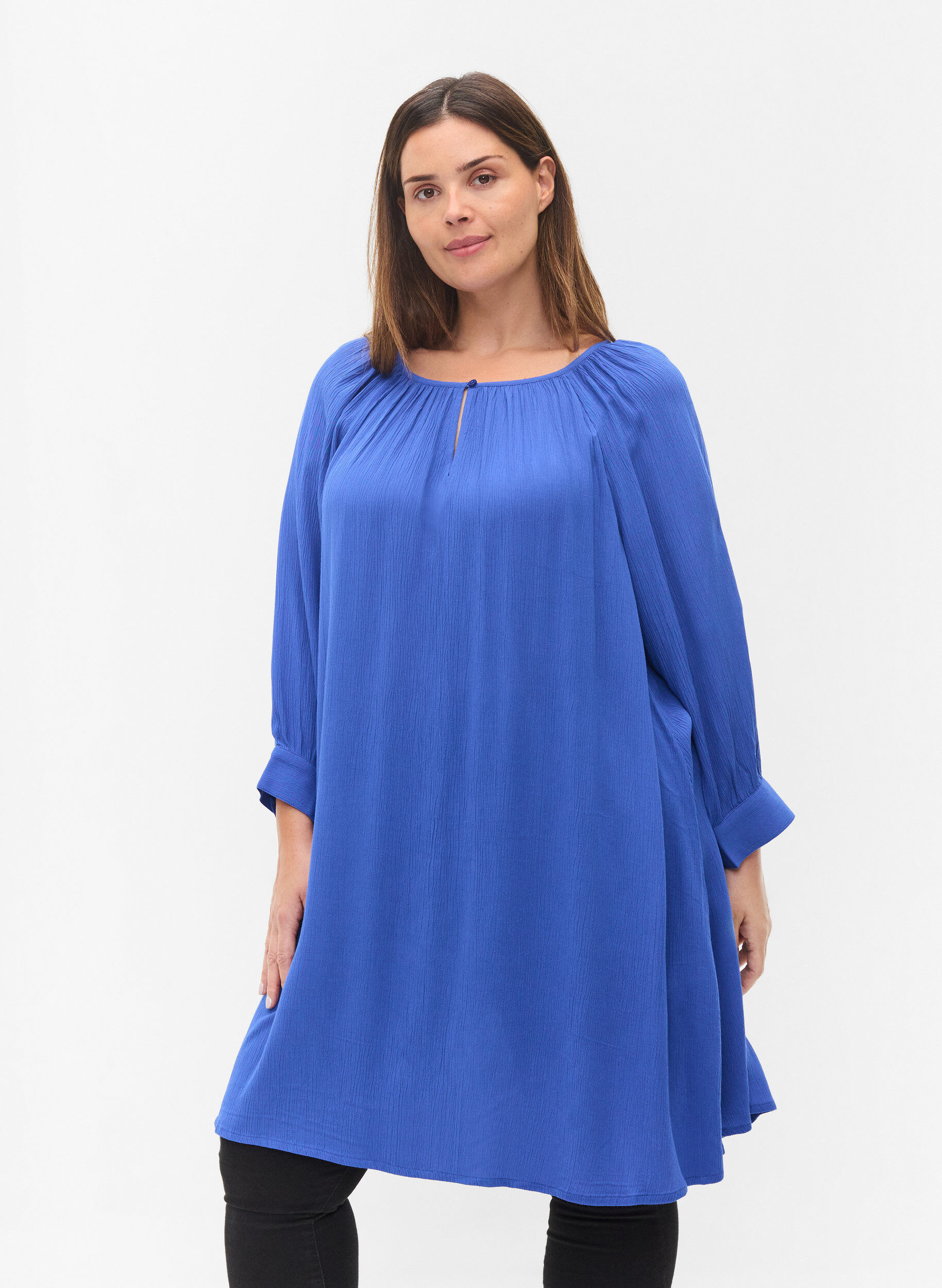 Zizzi Viscose tuniek met 3/4 mouwen , Dazzling Blue, Model image number 0