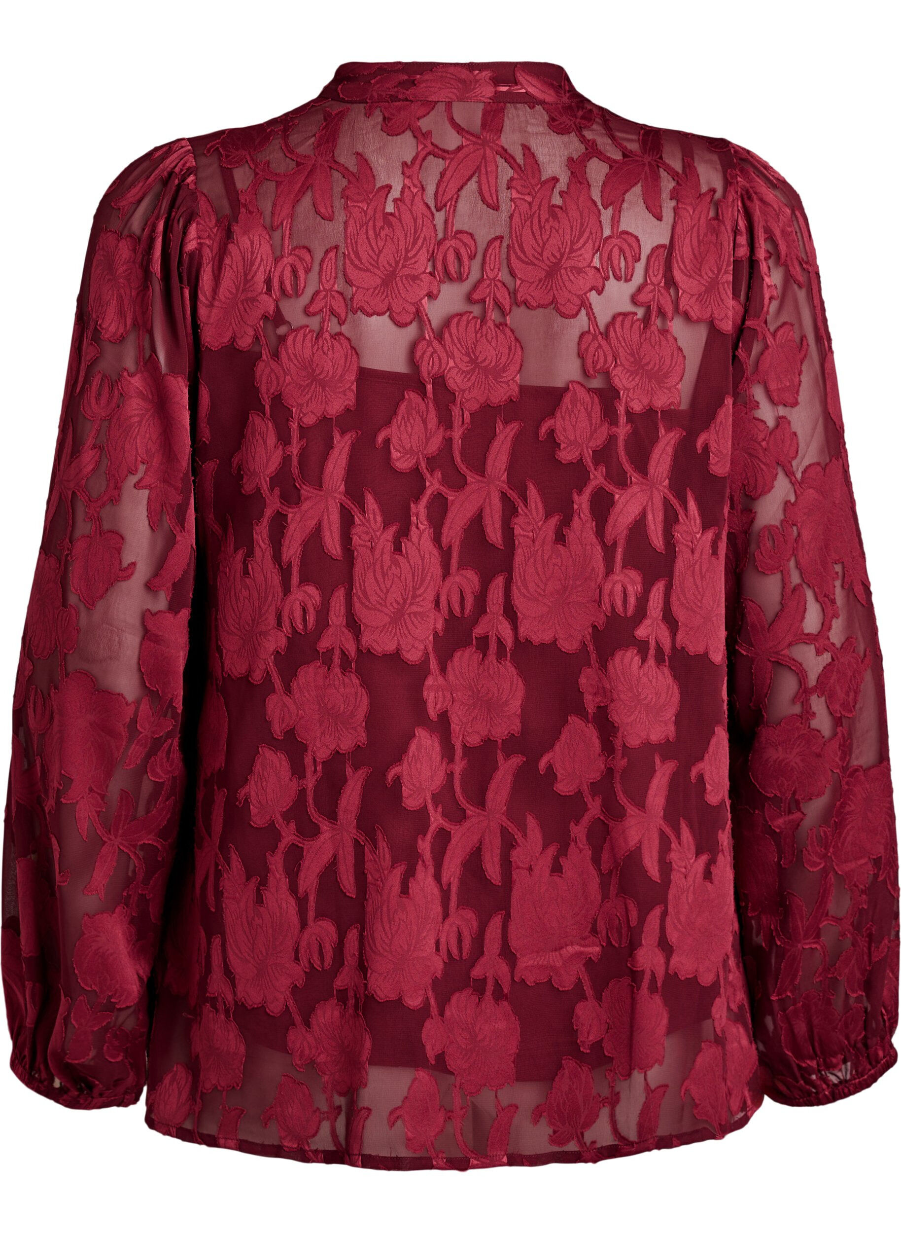 Zizzi Blouse met knoopjes en bloemenpatroon, Donker Bordeaux, Packshot image number 1