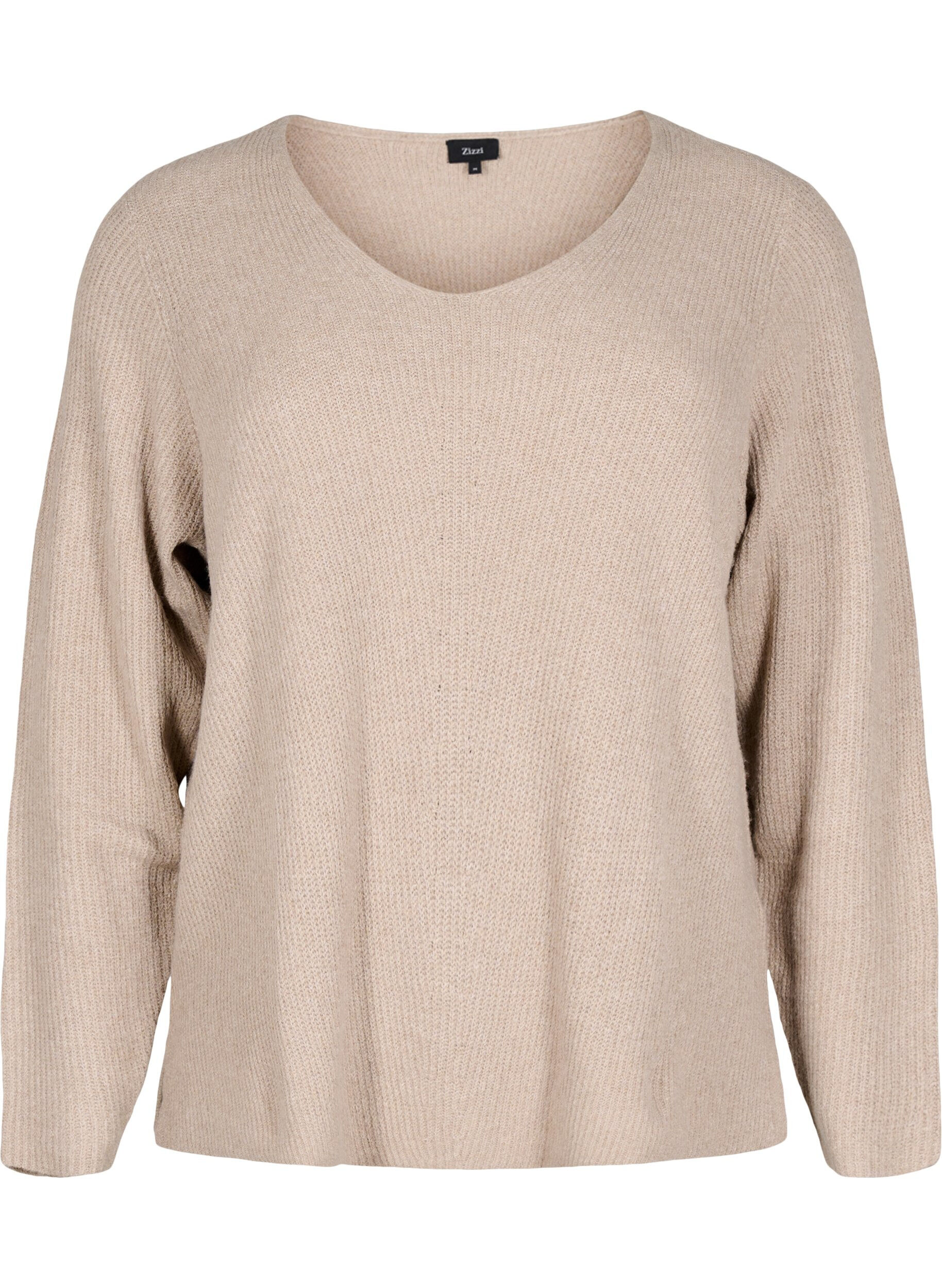 Zizzi Gebreide blouse met V-hals en lange mouwen, Simply T. White Mel., Packshot image number 0