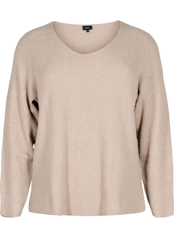 Gebreide blouse met V-hals en lange mouwen, Simply T. White Mel., Packshot image number 0