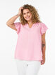Viscose en linnen blouse met ruches aan de mouwen, Roze, Model image number 0