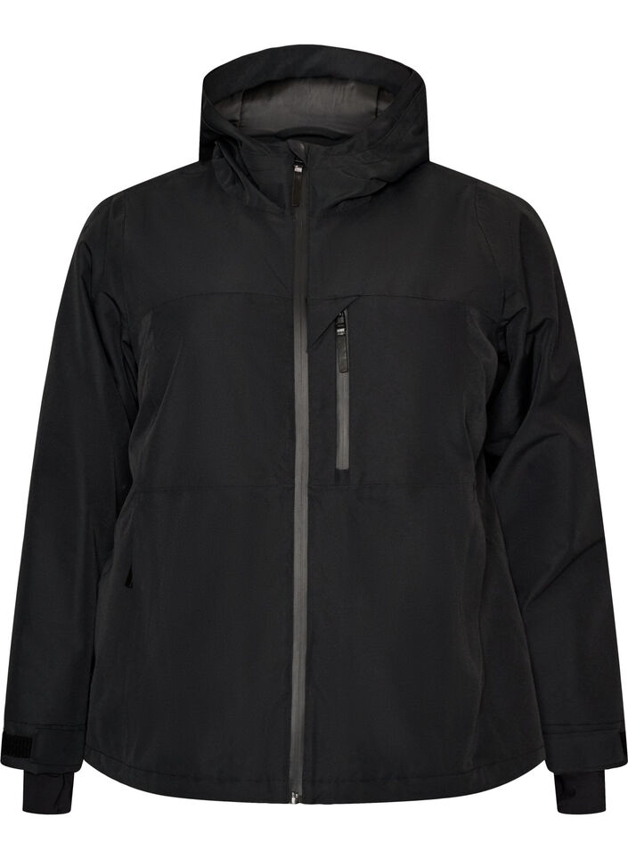 Ski jas met capuchon en zakken met ritssluiting, Zwart, Packshot image number 0