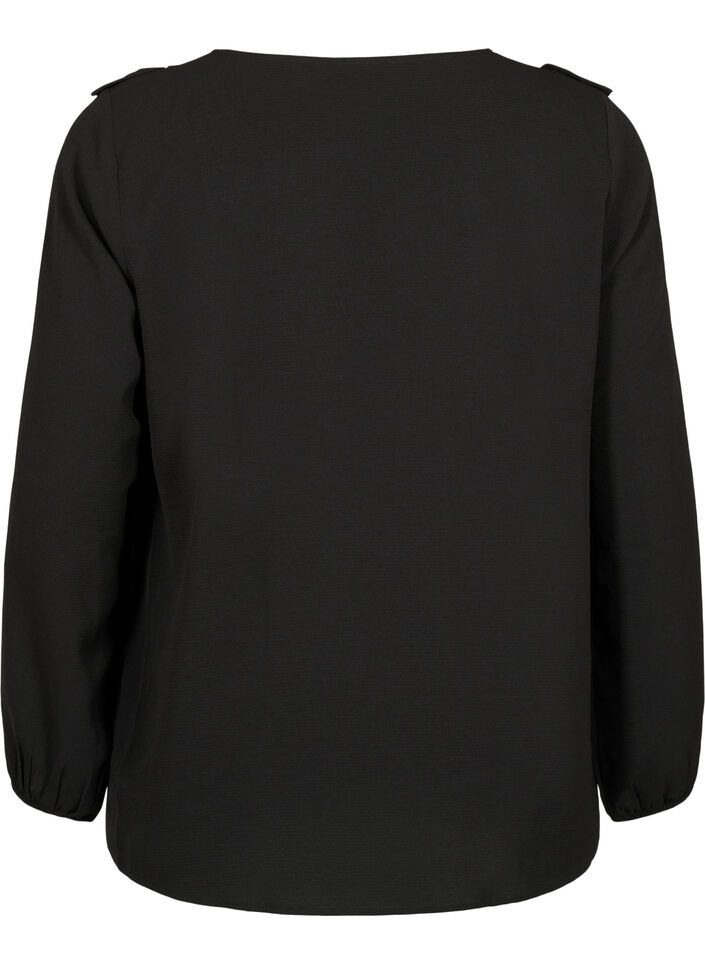 Blouse met lange mouwen en ruches, Black, Packshot image number 1