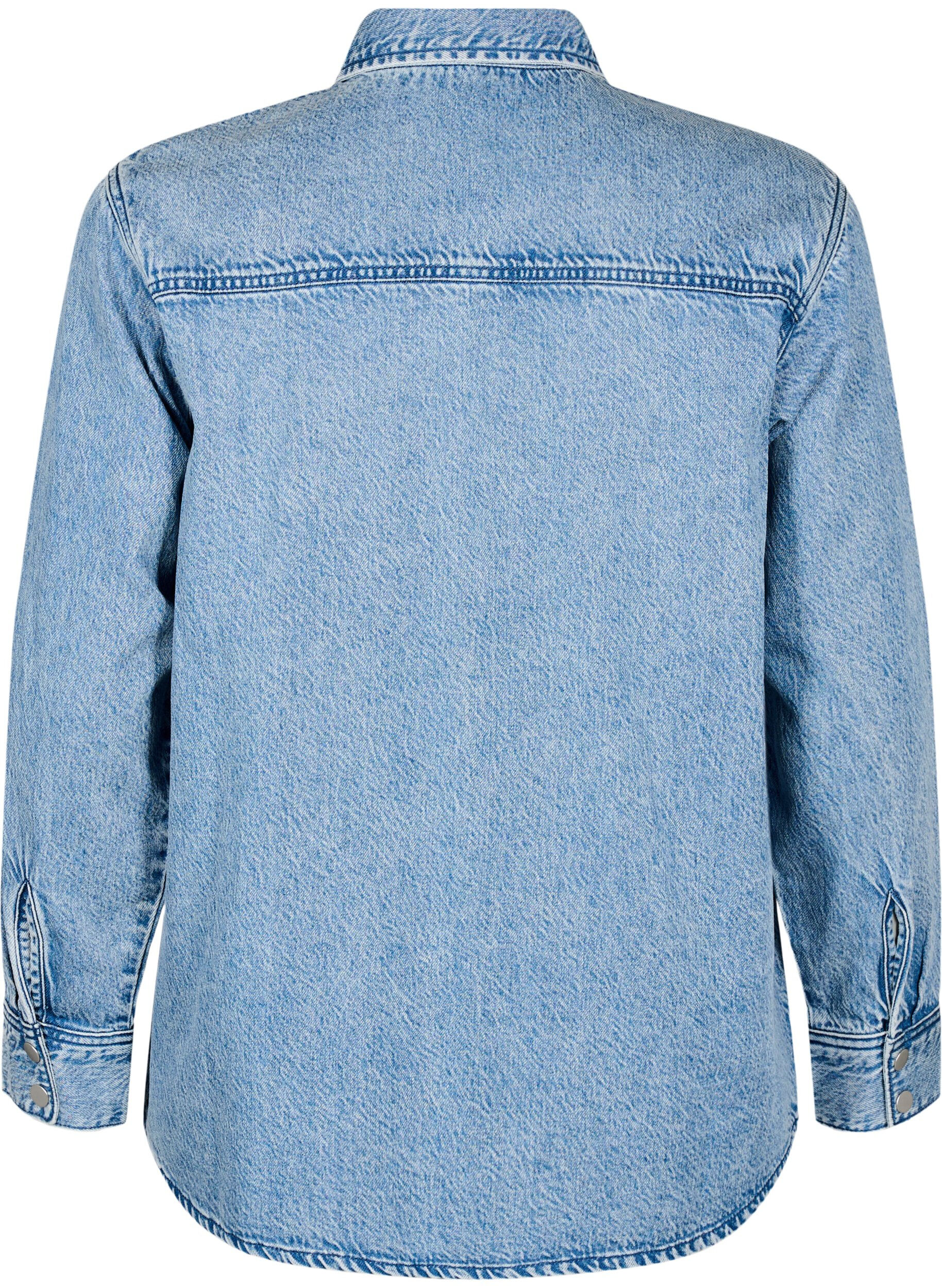 Zizzi Denim shirt met borstzakken, Blauw, Packshot image number 1