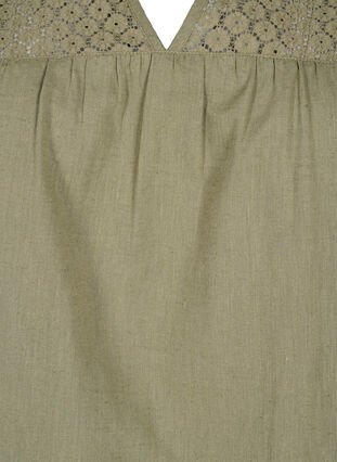 Blouse van katoenmix met linnen en gehaakt detail, Deep Lichen Green, Packshot image number 2