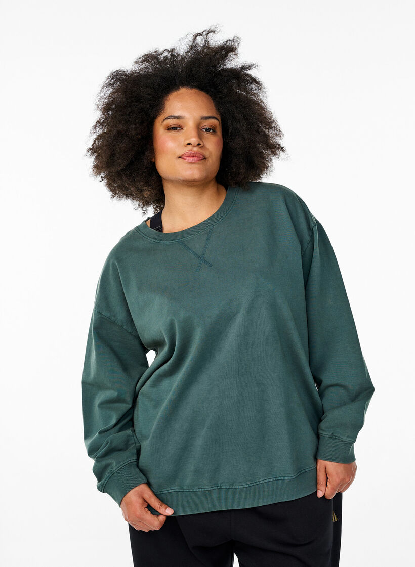 Losvallend sweatshirt met gewassen look, Groen, Model image number 0