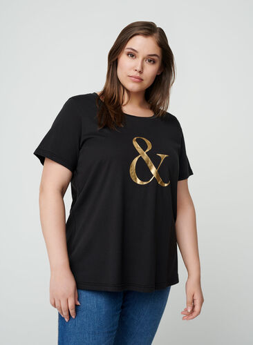 T-shirt met korte mouwen en print, Black , Model image number 0