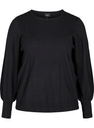 Gebreide blouse van viscose met ballonmouwen, Black