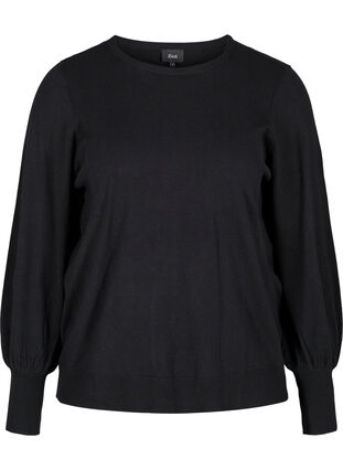 Gebreide blouse van viscose met ballonmouwen, Black, Packshot image number 0