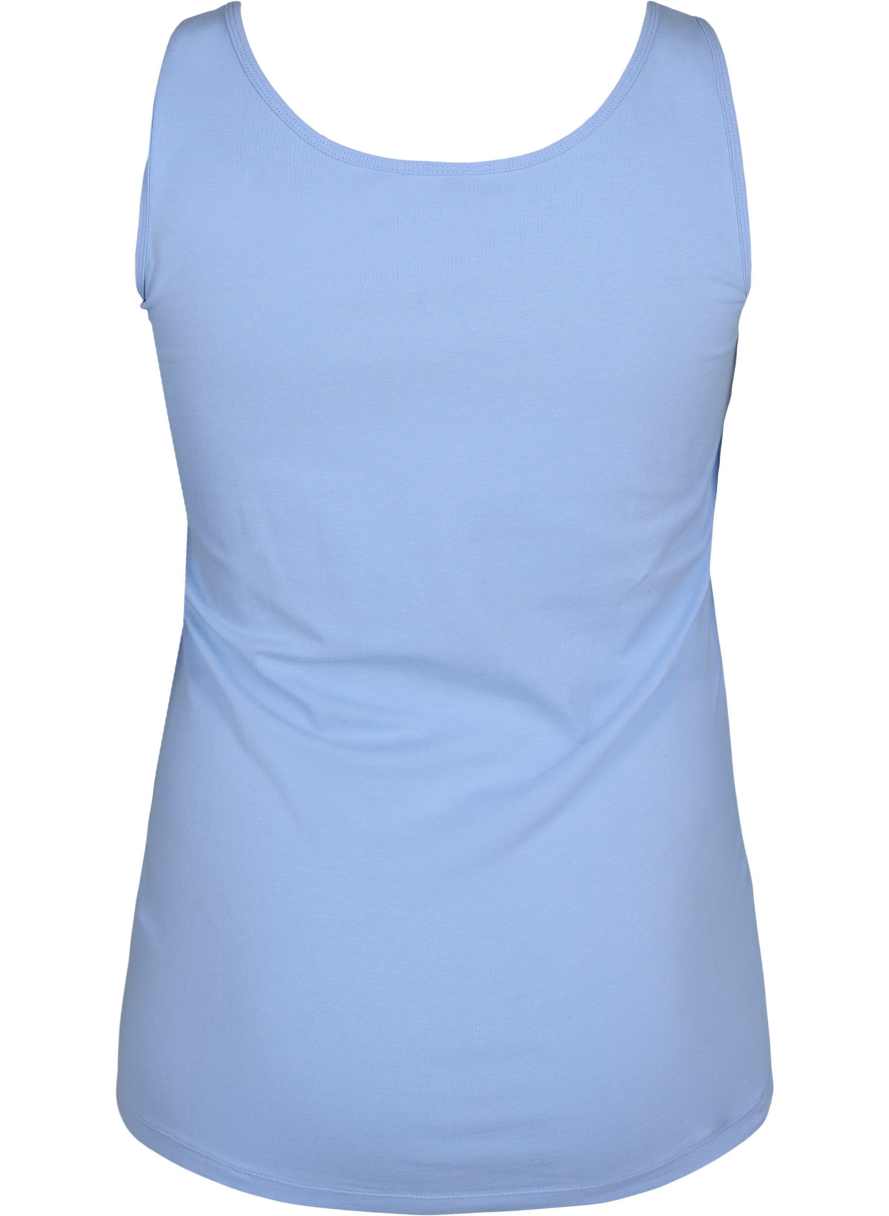 Zizzi Effen gekleurd basic top in katoen, Blauw, Packshot image number 1
