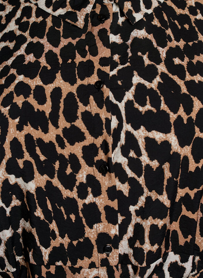 Gedessineerde tuniek met strikceintuur en 3/4-mouwen, Brown, Packshot image number 2