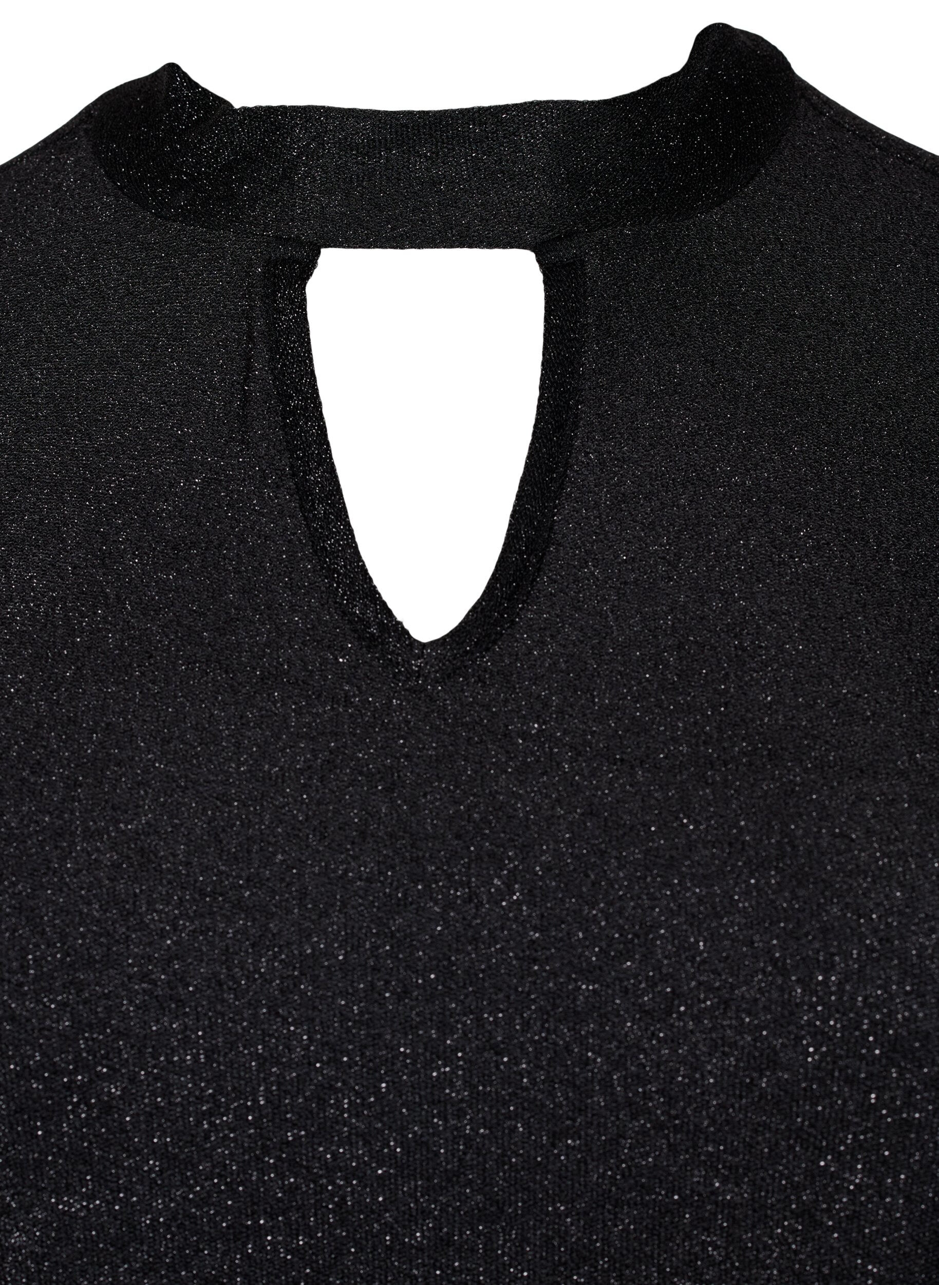 Zizzi Glitter blouse met lange mouwen, ronde hals en V-detail, Black Black, Packshot image number 2