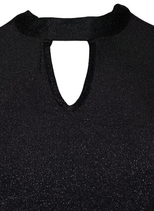 Glitter blouse met lange mouwen, ronde hals en V-detail, Black Black, Packshot image number 2