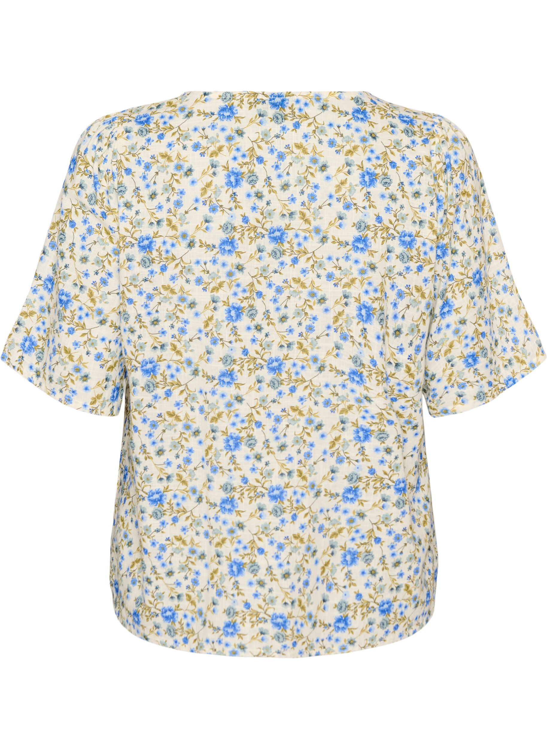 ZizziKatoenen shirt met korte mouwen en een V-hals, Blauw, Packshot image number 1