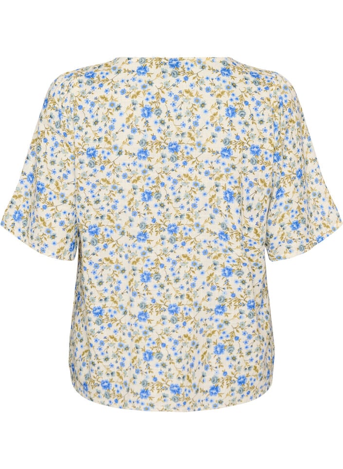 Katoenen shirt met korte mouwen en een V-hals, Blauw, Packshot image number 1