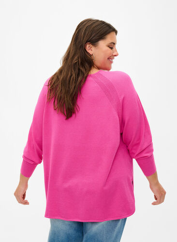 Gebreide blouse met raglanmouwen, Raspberry Rose Mel., Model image number 1