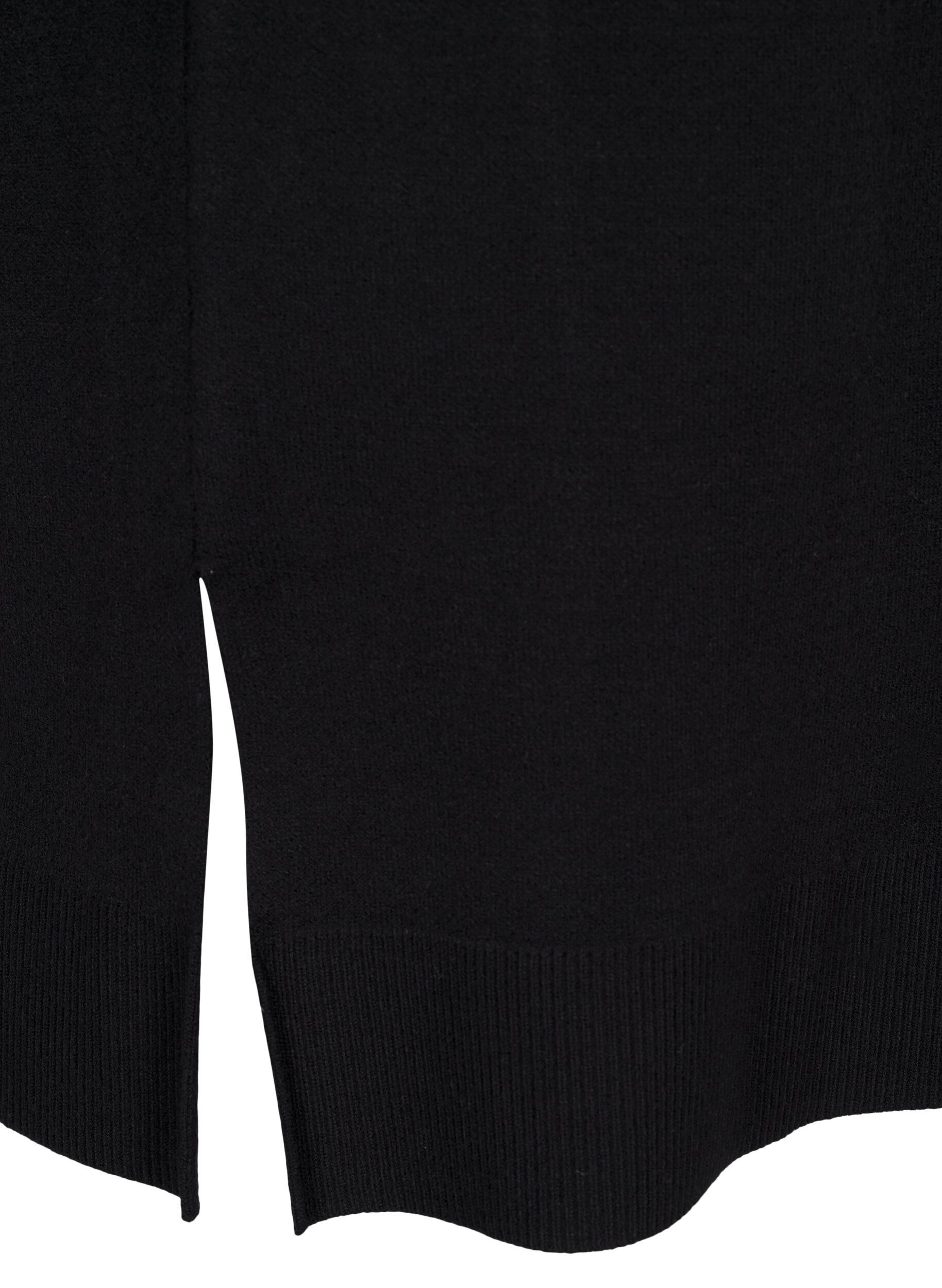 Zizzi Gebreide jurk met ronde hals en split, Zwart, Packshot image number 3