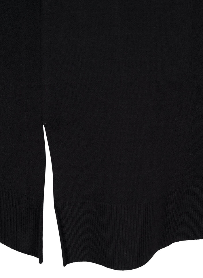 Gebreide jurk met ronde hals en split, Zwart, Packshot image number 3