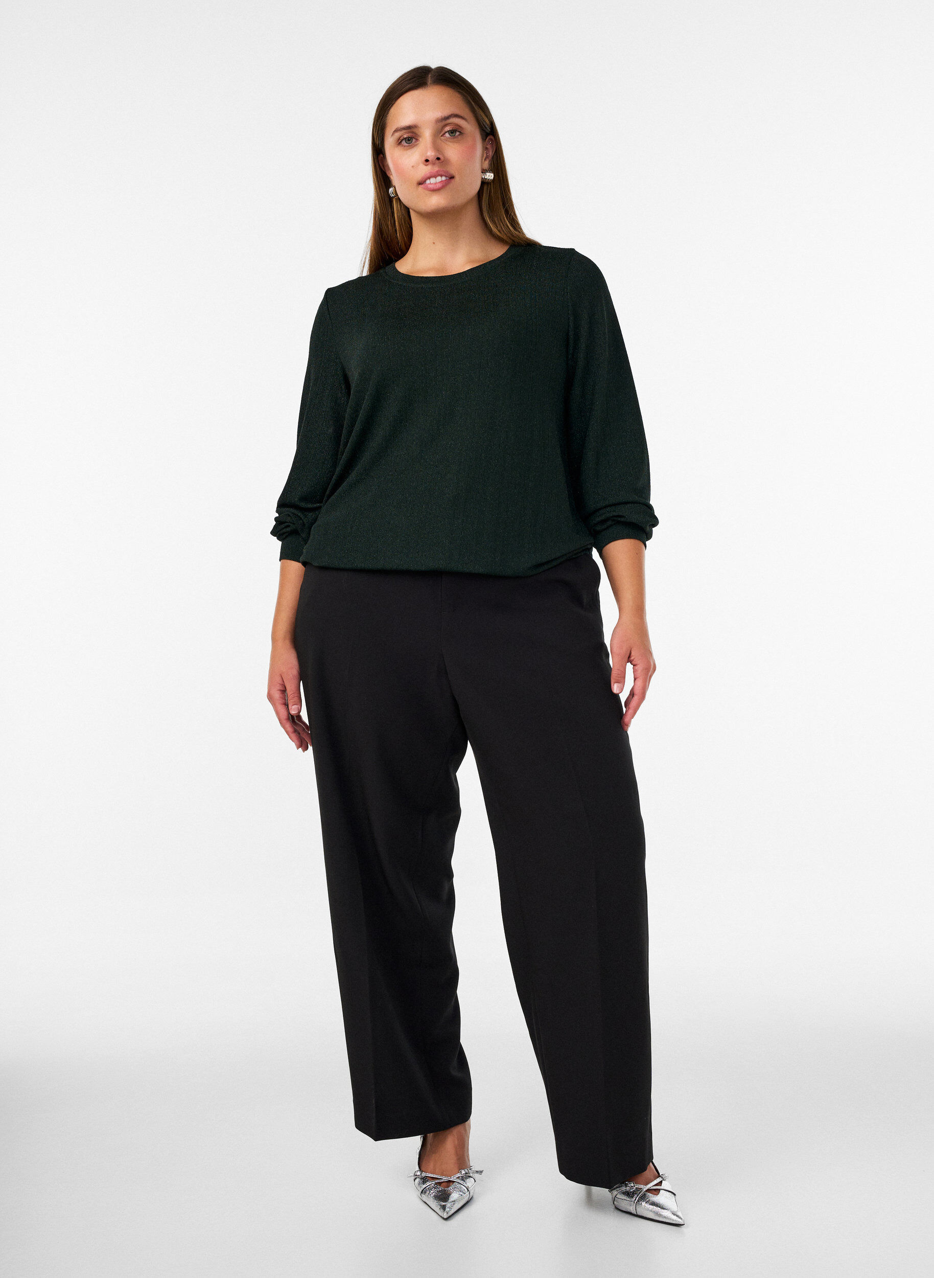 ZizziBlouse met verticale structuur en glitterdraad, Groen, Model image number 1