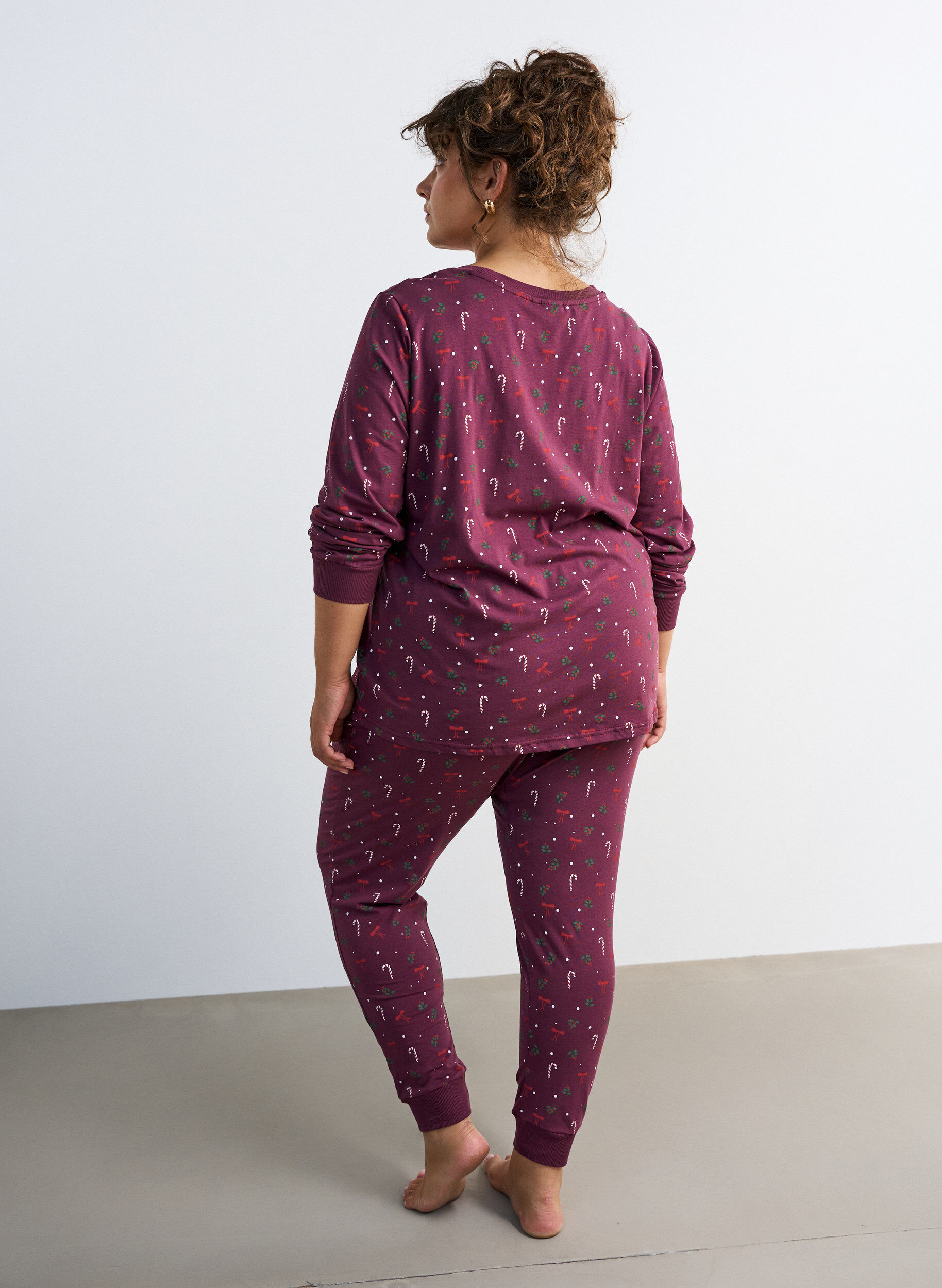 ZizziNachtblouse met een print, Donker Bordeaux, Model image number 2