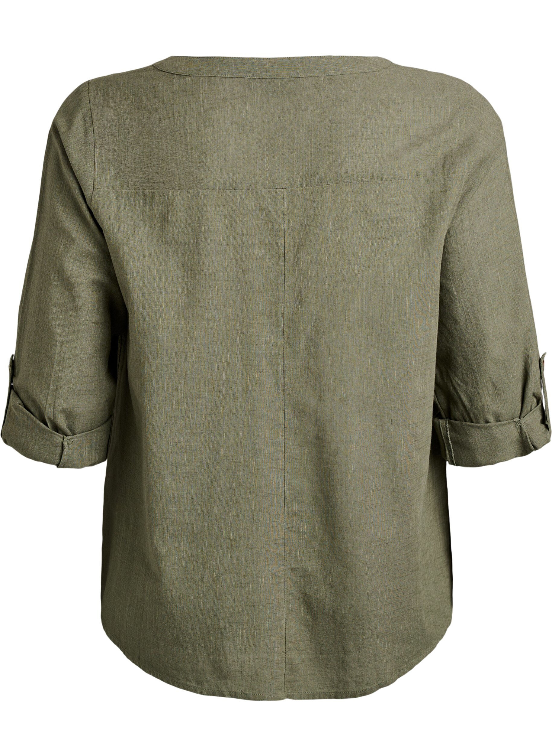 Zizzi Katoenen blouse met V-hals, Groen, Packshot image number 1