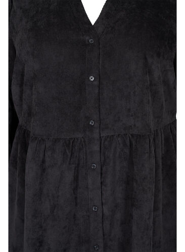 Fluwelen jurk met 3/4-mouwen en knopen, Black, Packshot image number 2