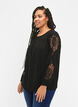 Blouse met lange mouwen en gehaakte details, Black, Model image number 2