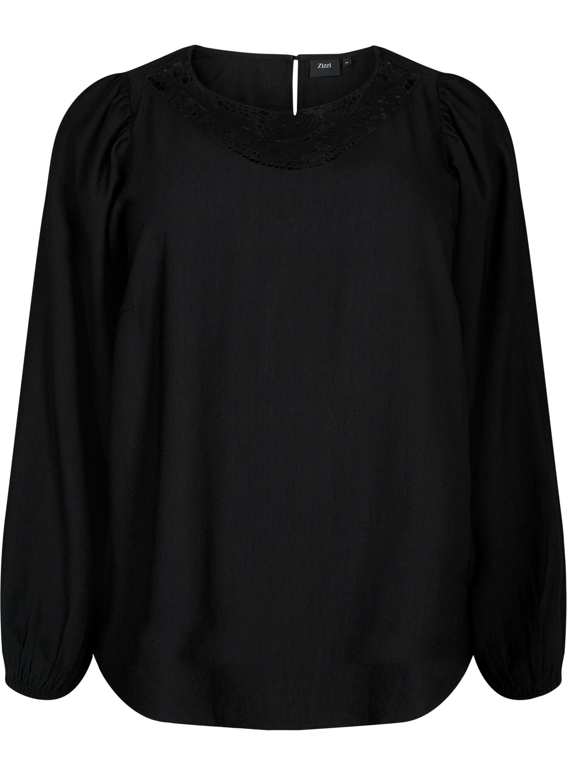 Zizzi Blouse van viscose met gehaakt detail, Black, Packshot image number 0