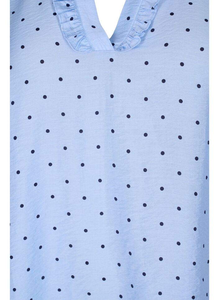 Gestippelde blouse met 3/4 mouwen in viscose, Light Blue Dot, Packshot image number 2