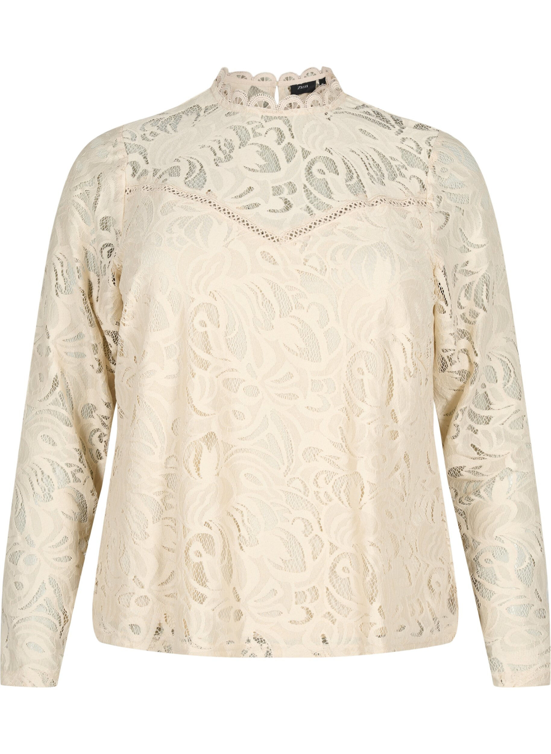 Zizzi Kanten blouse met lange mouwen, Champagne, Packshot image number 0