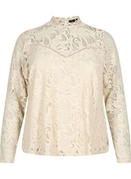 Kanten blouse met lange mouwen, Champagne