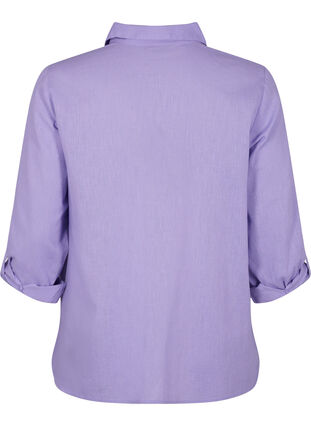 Shirtblouse met knoopsluiting van katoen-linnenmix, Lavender, Packshot image number 1