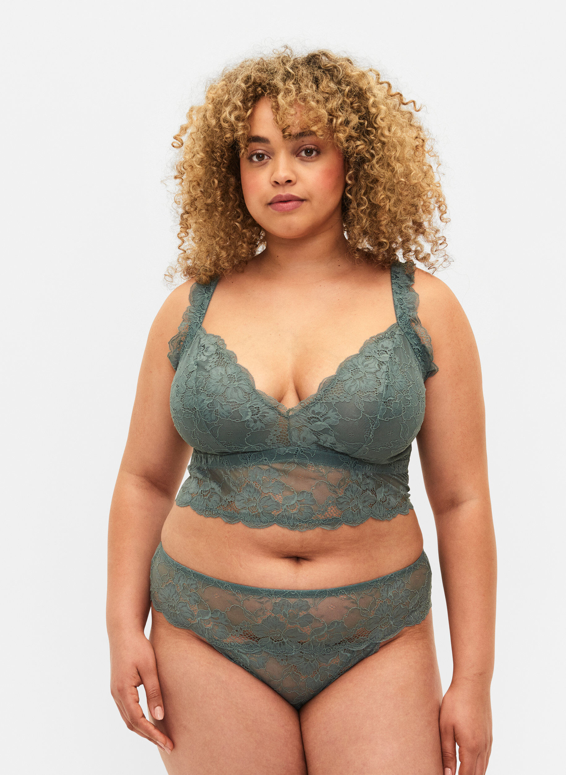 Zizzi Kanten bralette zonder beugel, Balsam Green Ass, Model image number 2