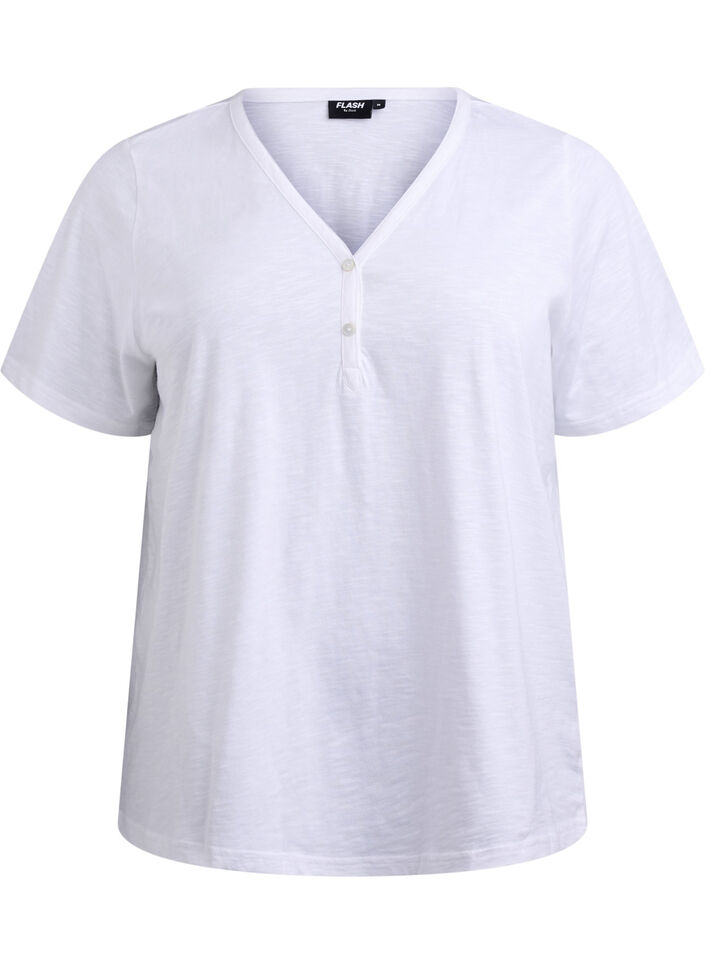 T-shirt met knoopdetail, Wit, Packshot image number 0