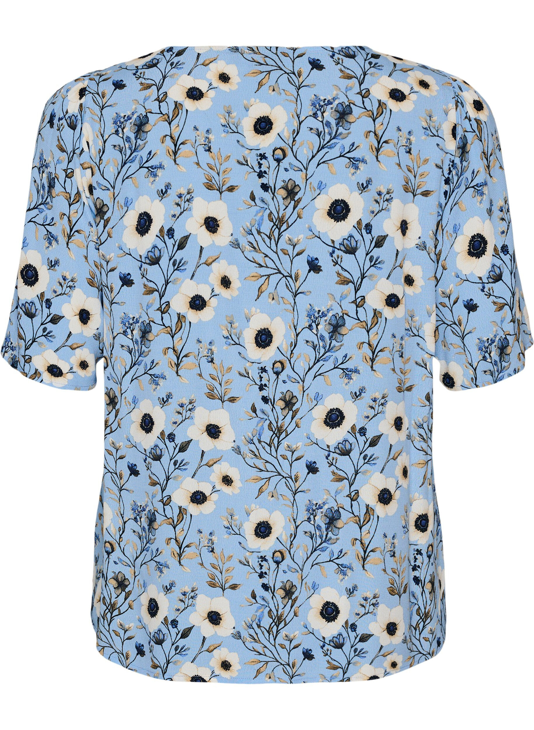 ZizziBloemenblouse met korte mouwen, Blauw, Packshot image number 1